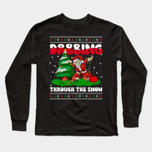 Dabbing Through The Snow Santa Christmas Lights Dabbing Santa Long Sleeve T-Shirt